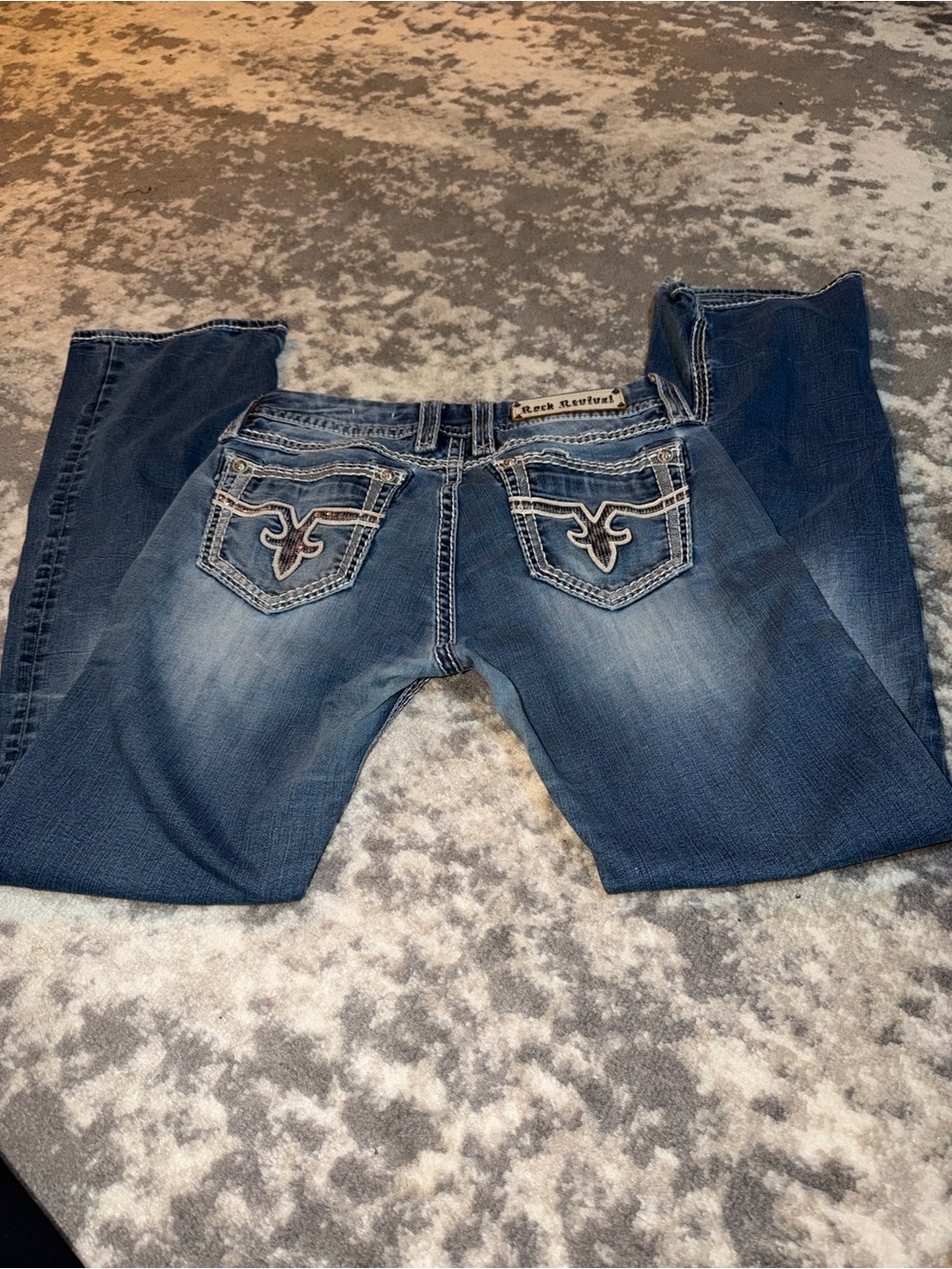 Rock Revival Women's 31 Blue Washed Bootcut Jeans with Embroidered Back Pockets